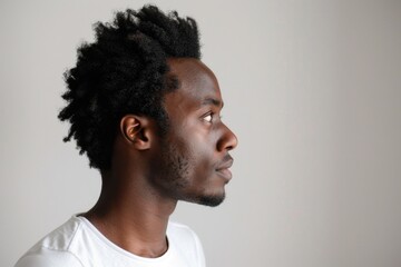 Obraz premium Man Side Portrait: African American Attractive Adult with Casual Attire, Blank Background