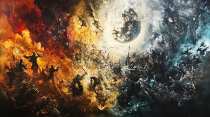 A captivating piece of art that delves into antichristian themes through powerful imagery and vivid contrasts.