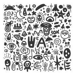 Abstract Hand Drawn Doodle Pattern with Various Shapes and Symbols