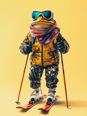 Fototapeta premium animals athletes, fashion show, skis, winter theme, snow