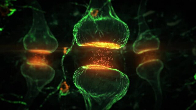 Synapse Process. Neuron Cells Sending Electrical and Chemical Signals. Inside Brain. Neurotransmitter.