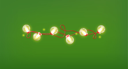 Vector 3d illustration of garland with round bulbs and glowing particles.