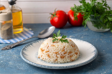 Traditional delicious Turkish food; Turkish style rice pilaf (Turkish name; Arpa sehriyeli pirinc pilavi)