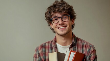 Happy young man with books.