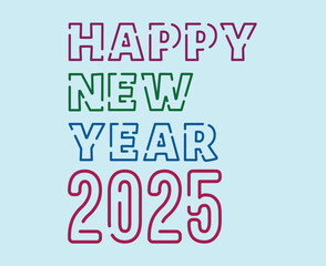 Happy New Year 2025 Line Style Typography Colorful Design Abstract Vector Illustration