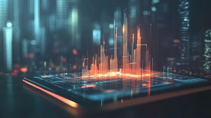 A 3D growth chart rising from a tablet, symbolizing financial and market growth with sleek digital elements