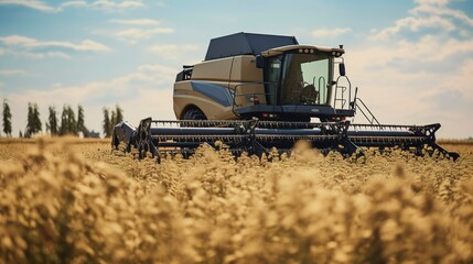 Fototapeta premium A photo of a flax harvester in a flax field