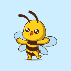 Cute Bee cartoon illustration. Study icon concept. Flat cartoon style