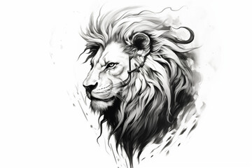 Fototapeta premium Black lion tattoo on white background. Tiger tattoo. Tattoo ideas. For tattoo artists. Tattoo parlor. Love tattoo. Black ink. My tattoo. Lion astrological sign