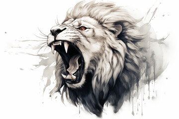 Fototapeta premium Black lion tattoo on white background. Tiger tattoo. Tattoo ideas. For tattoo artists. Tattoo parlor. Love tattoo. Black ink. My tattoo. Lion astrological sign