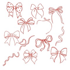 Large set of freehand red ribbon bows