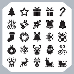 
Black Merry Christmas day icon silhouette, Christmas Bundle icon set. Christmas icons collection silhouettes in white background