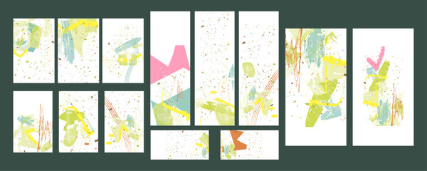 Simple comfortable paint brush soothing pastel muted pale calm tones card templates set. Collection of romantic invitations