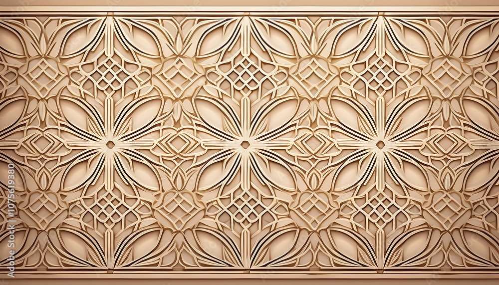 Poster this design features a beige oriental pattern with repeated geometric arabesque motif a_1(1753)