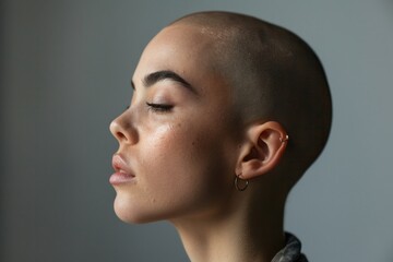 Side Head. Androgynous Woman Embracing Diversity with Shaved Head