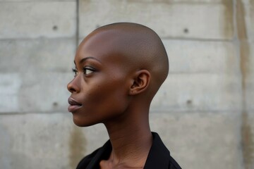 Obraz premium Side Head. Androgynous Woman Embracing Bald Diversity in Bold Identity