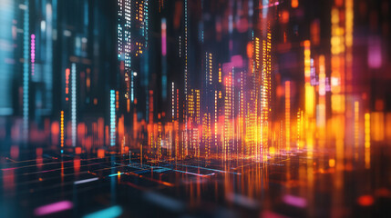 Fototapeta premium Abstract digital landscape with vibrant neon colors representing data flow and technology at night