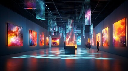 Visitors observing glowing jellyfish exhibits in a dark, futuristic aquarium gallery.