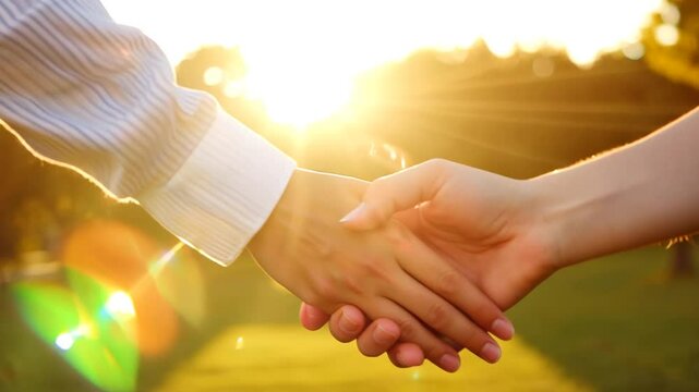 Couple Holding Hands Together in a Sunlit Park During the Afternoon Generative AI