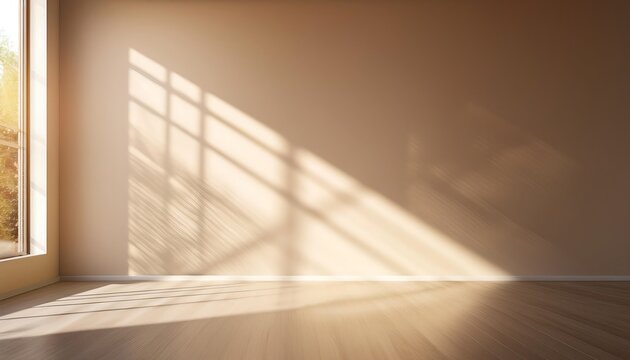  Sunbeams from a panoramic window cast gentle shadows on a smooth beige wall in this simple,_1(1721)