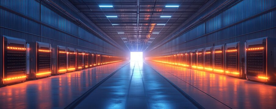 Innovation in battery storage for renewable energy and grid reliability focus on, tech theme, dynamic, Composite, battery storage facility backdrop