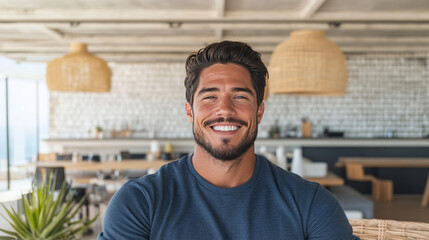 Fototapeta premium Smiling man in a modern home interior.