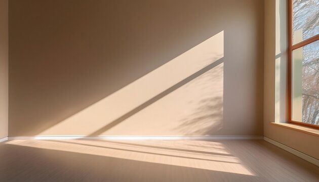  Soft light shines through a window onto a beige wall, casting long shadows and illuminating_1(1670)