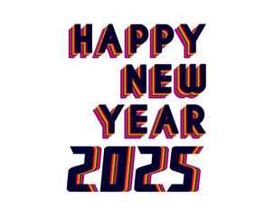 2025 Happy New Year 3D Typography Colorful Design Abstract Vector Illustration