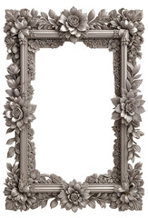 Silver frame with patterns isolated on transparent background, template