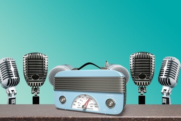 Retro radio and microphones for retro  press conference