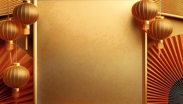  Rich gold background features elegant banners and lanterns in a vertical Chinese New Year b_1(1549)