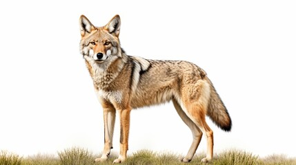 Fototapeta premium Realistic png image of an alert coyote with background for seamless design integration projects