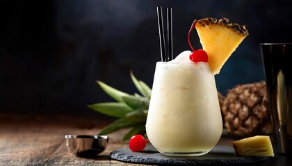  Pina colada cocktail featuring a tropical blend of flavors topped with a slice of fresh pin_1(1521)