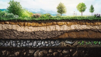 The illustration shows moisture and soil composition in different layers