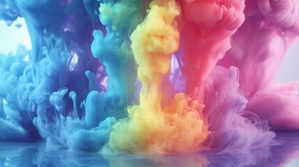 A vibrant swirl of colorful smoke patterns in pink, blue, and yellow, creating an abstract and artistic ambiance.