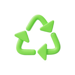 3D Waste recycling, Biodegradable emblem featuring triangular green arrows on a white background