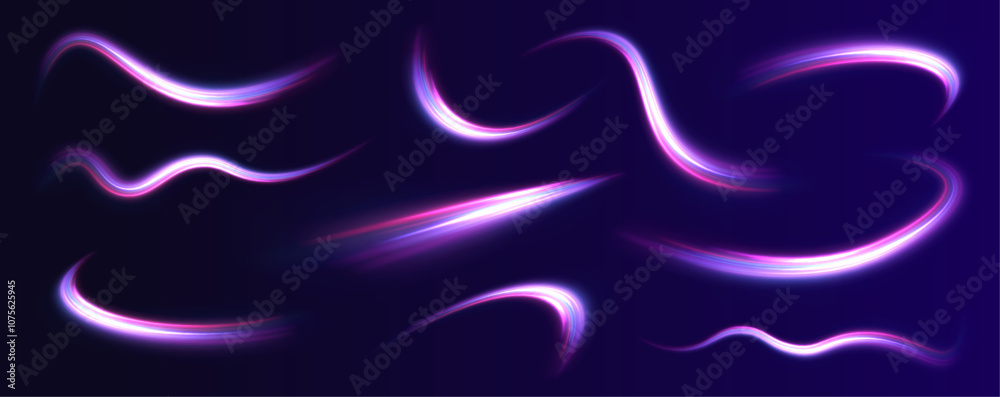 Aufkleber beams, horizontal light rays. big set of neon speeds in the form of a road of different light colors