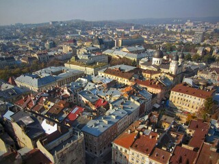 Obraz premium Aerial view of a charming old town