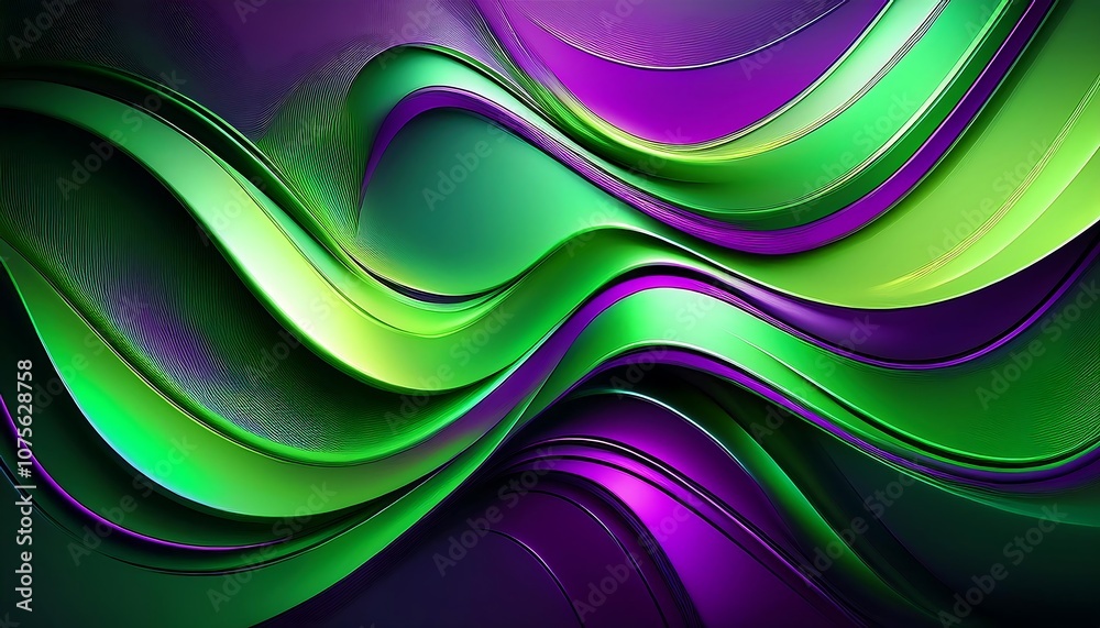 Leinwandbilder green and purple abstract shapes with glossy finish create depth and texture in a vibra_1(1296)