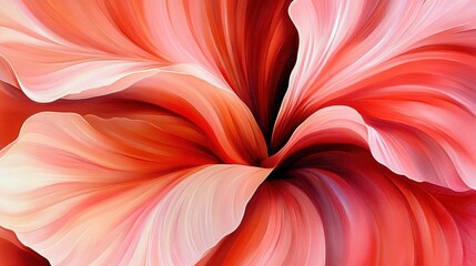 Abstract swirling floral pattern in red, pink and white.