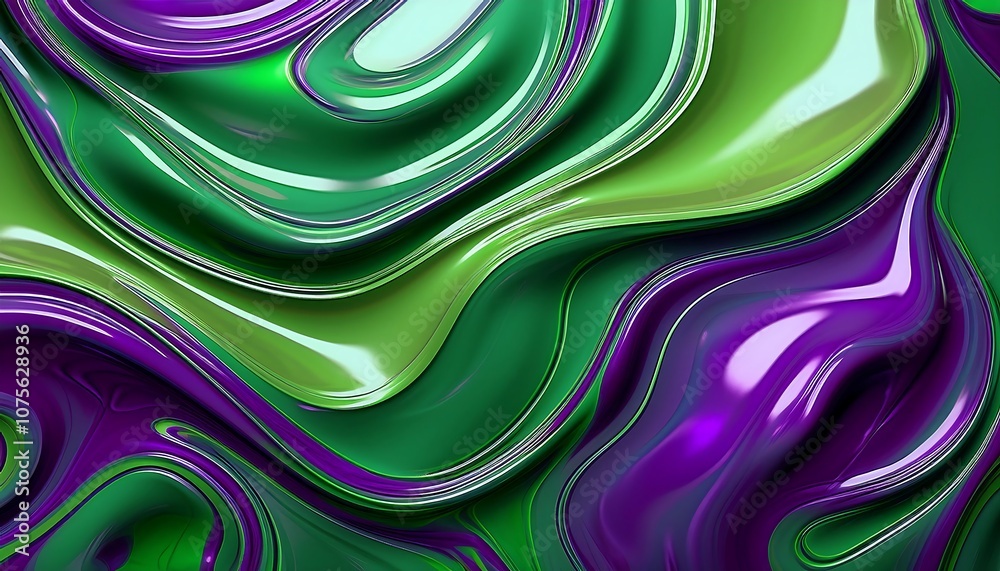 Leinwandbilder green and purple abstract shapes with glossy finish create depth and texture in a vibrant h_1(1294)
