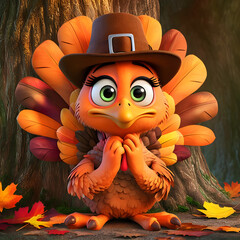 a cartoon turkey looking scared