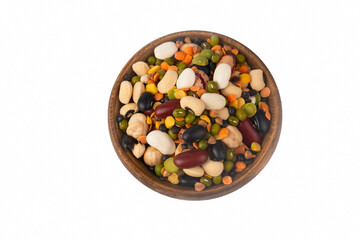 Mixed dried legumes and cereals isolated on white background