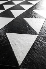 Geometric Abstract Design Featuring Triangular Shapes in Shades of Gray and White