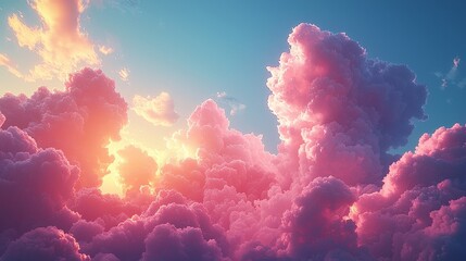 A vibrant sunset illuminating fluffy pink clouds in a serene sky.