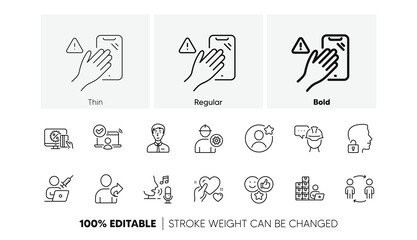 Like, Microphone and Vaccination appointment line icons. Pack of Foreman, Dont touch, Best friend icon. Engineer, Workflow, Online shopping pictogram. Refer friend, Hold heart, Unlock system. Vector