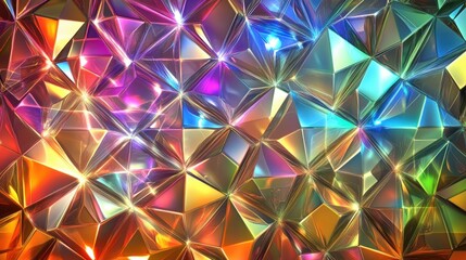 Vibrant abstract geometric pattern with a kaleidoscope of colors reflecting light.