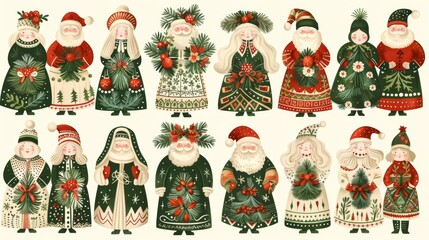 Vintage antique christmas greeting cards featuring santa claus and holiday illustrations