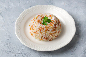 Traditional delicious Turkish food; Turkish style rice pilaf (Turkish name; Arpa sehriyeli pirinc pilavi)