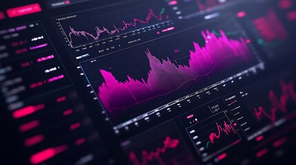 Closeup view of a computer screen with financial data displayed as graphs and charts.